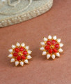 Latest 1 Gram Gold Red Coral White Earring Stone Studs ER4225