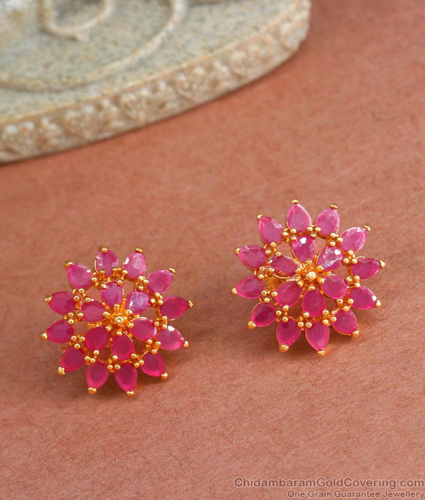 Attractive Full Ruby Stone Big Gold Studs ER4226