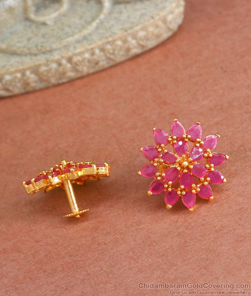 Attractive Full Ruby Stone Big Gold Studs ER4226