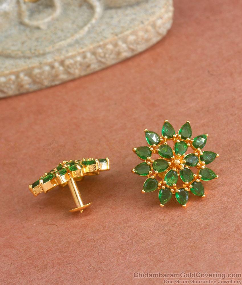 Floral Emerald Earrings Gold Plated Studs ER4227