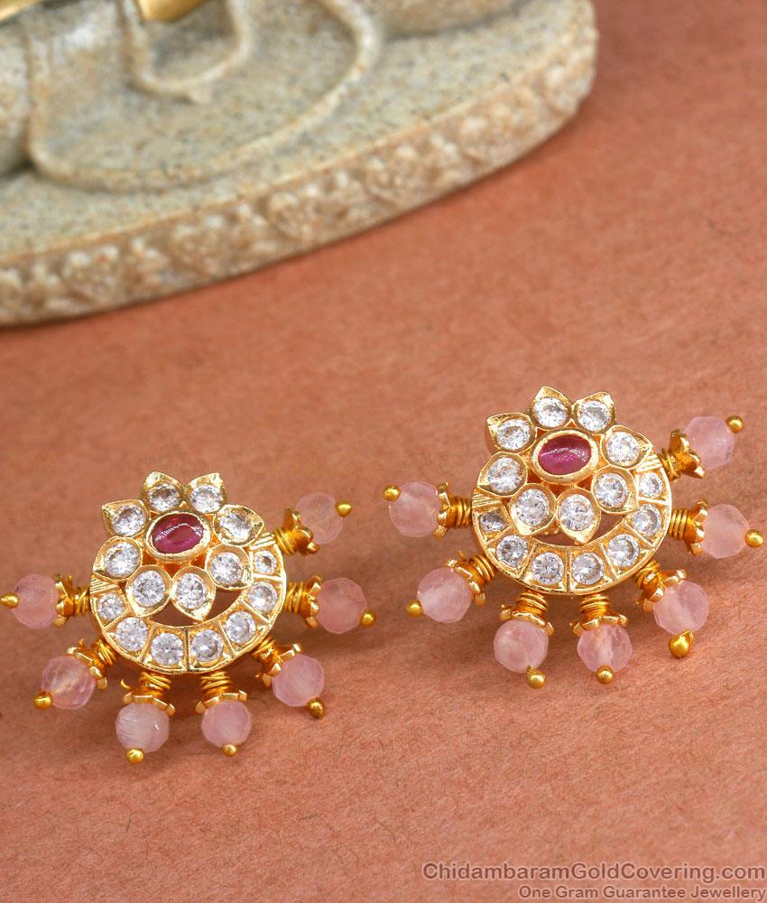 Stylish Pelican Pink Stone Earring Gold Studs Design ER4235