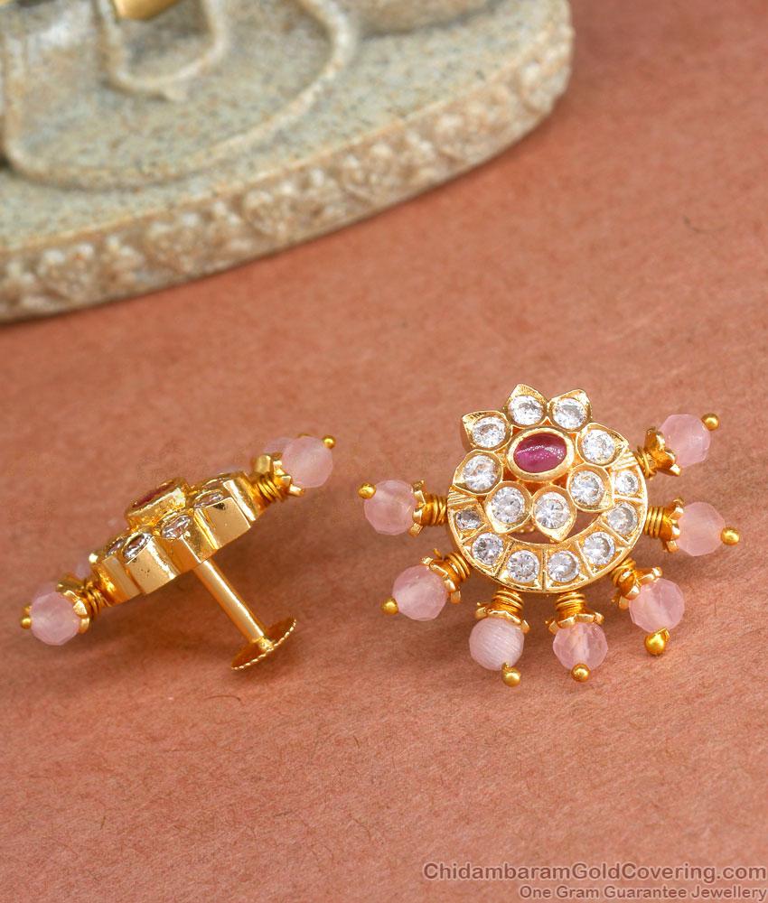 Stylish Pelican Pink Stone Earring Gold Studs Design ER4235