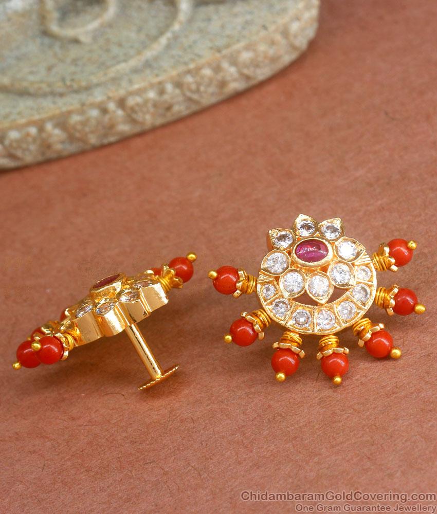 Premium Gold Earring Pavalam Coral Stone Collection ER4236