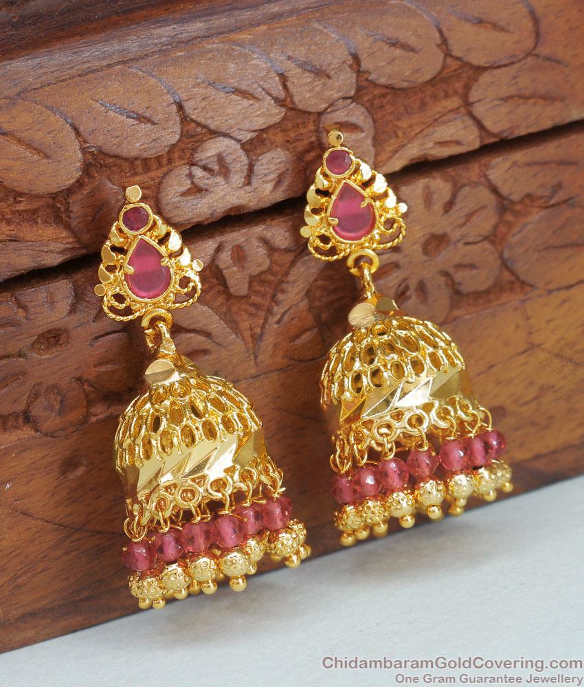 Latest Ruby Beads Jhumki Earring Gold Design ER4242