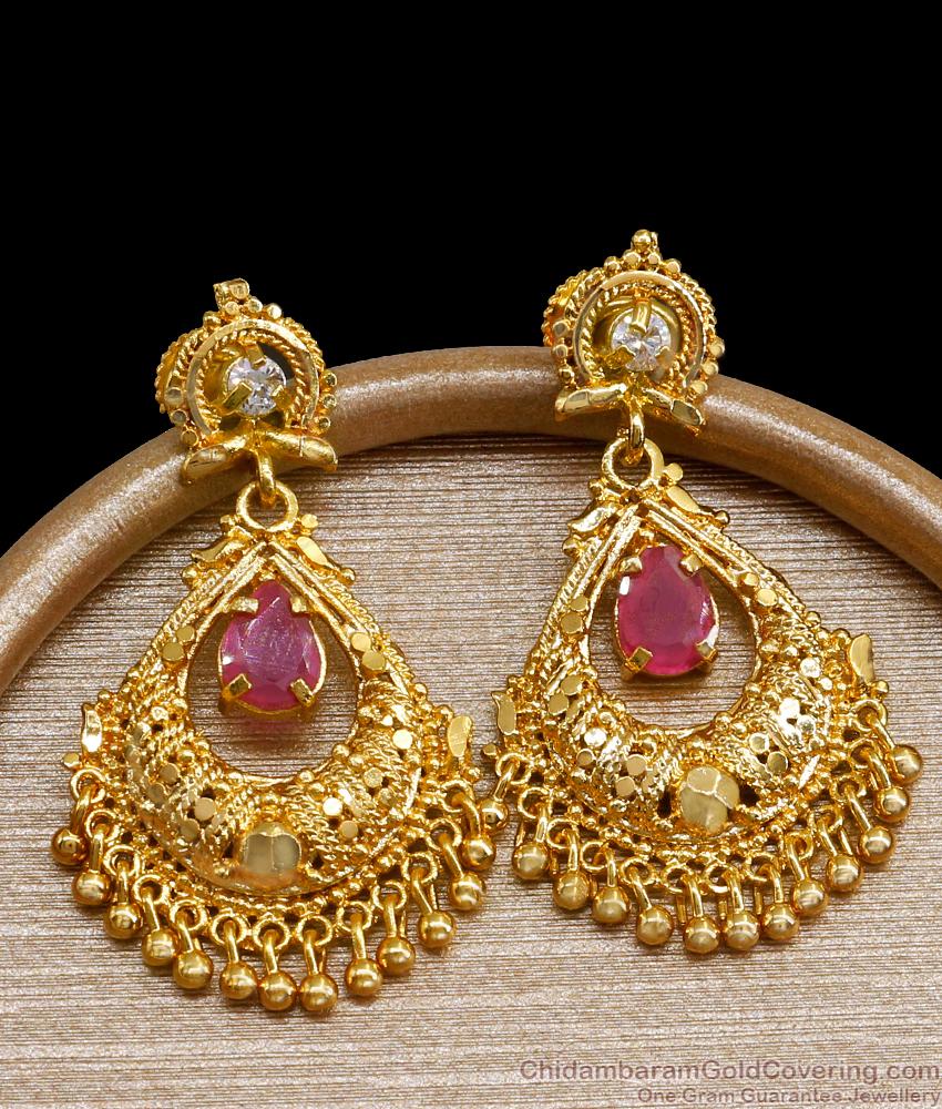 Ruby White Stone 1 Gram Gold Earring Bridal Jewelry ER4252