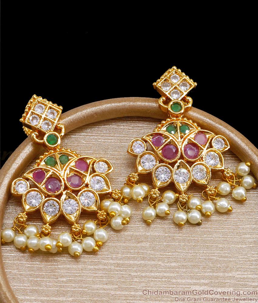 High Quality Gold Dangler Kemp Stone Pearl Drop Earring ER4253