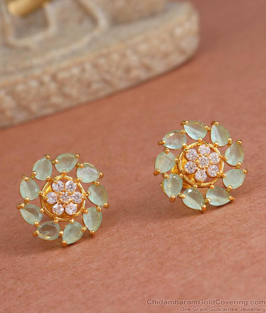 New Model Gold Plated Earring Pastel Green Stone Design ER4269