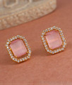 Big Size Pastel Pink Stone Gold Earrings with Diamond Accents ER4273