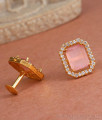 Big Size Pastel Pink Stone Gold Earrings with Diamond Accents ER4273