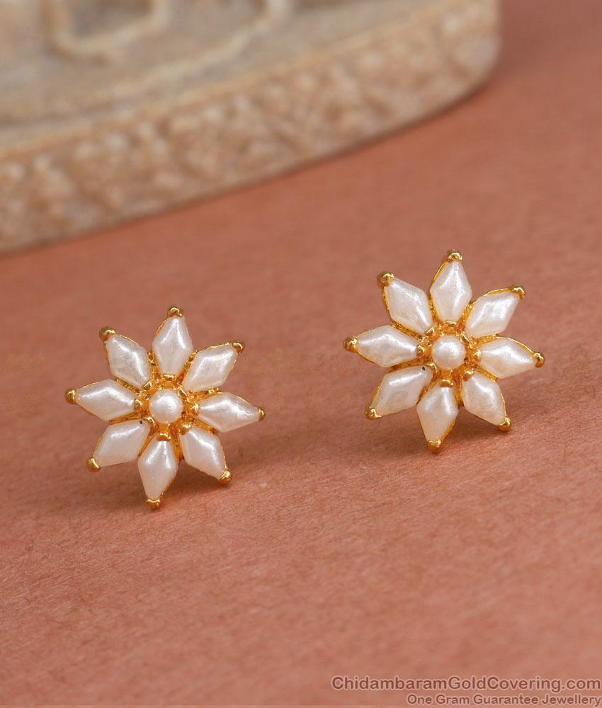 Elegant White Pearl Floral Gold Plated Stud Earrings ER4276