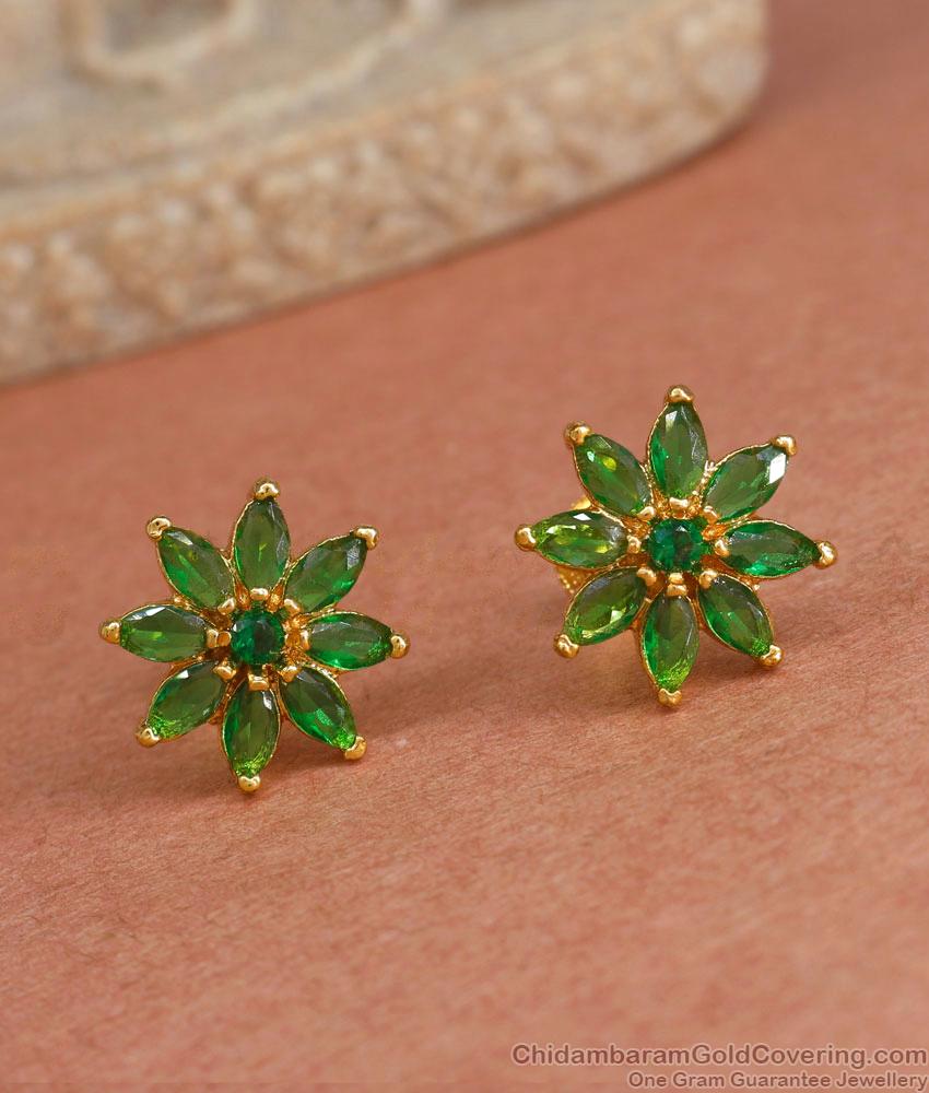 Shop Green Stone Floral Stud Earrings Gold Plated Jewelry ER4277