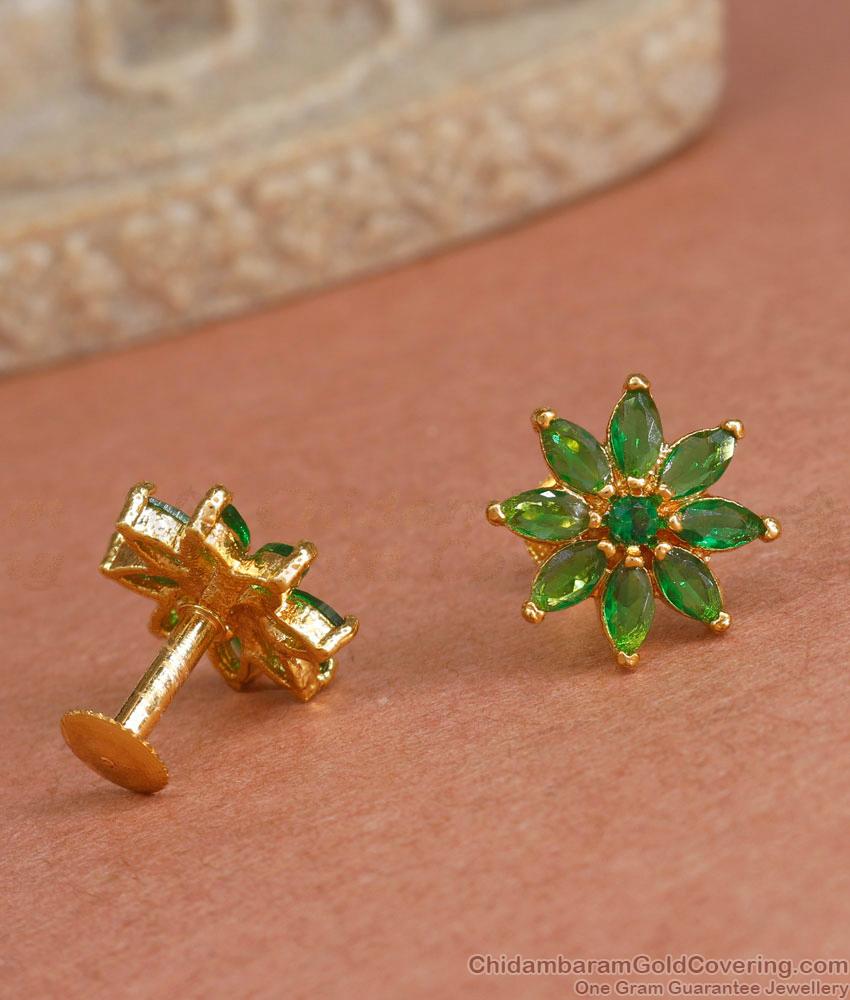 Shop Green Stone Floral Stud Earrings Gold Plated Jewelry ER4277