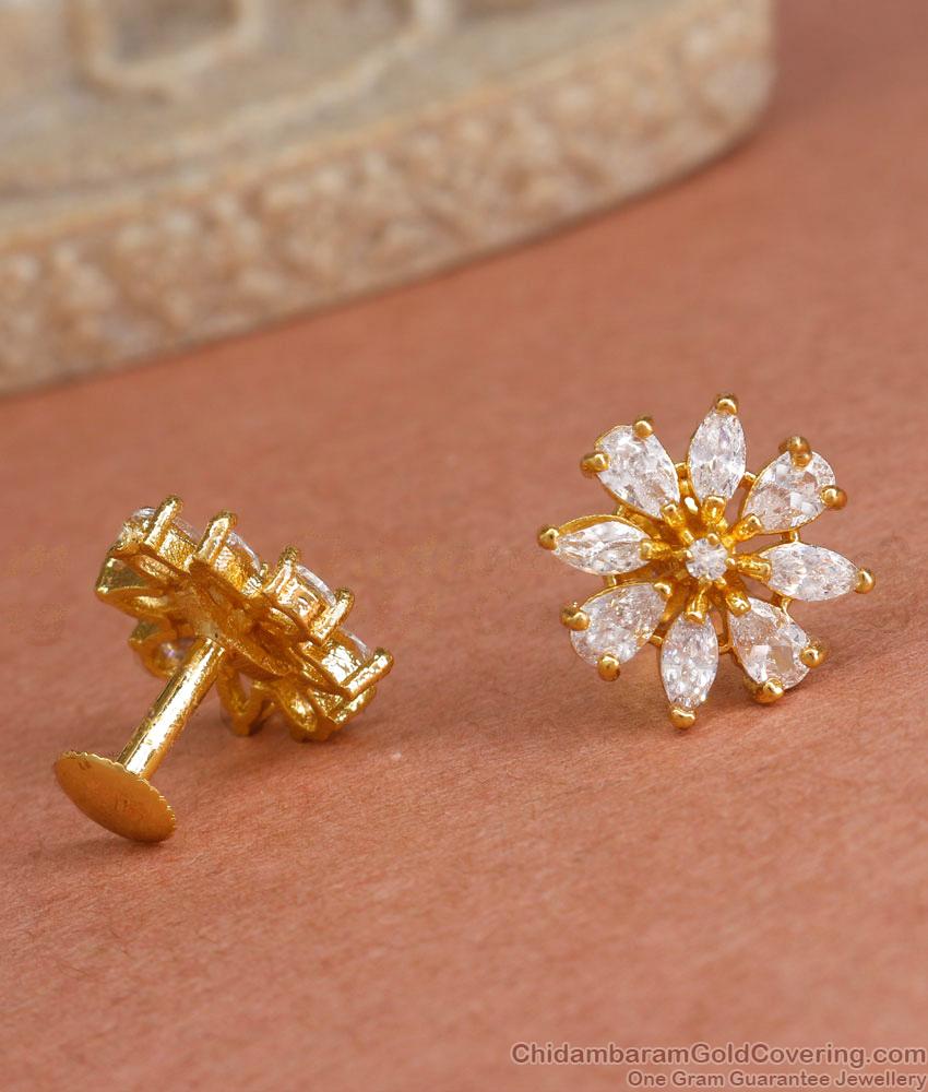 Sparkling White Stone Flower Stud Earrings Gold Finish ER4278