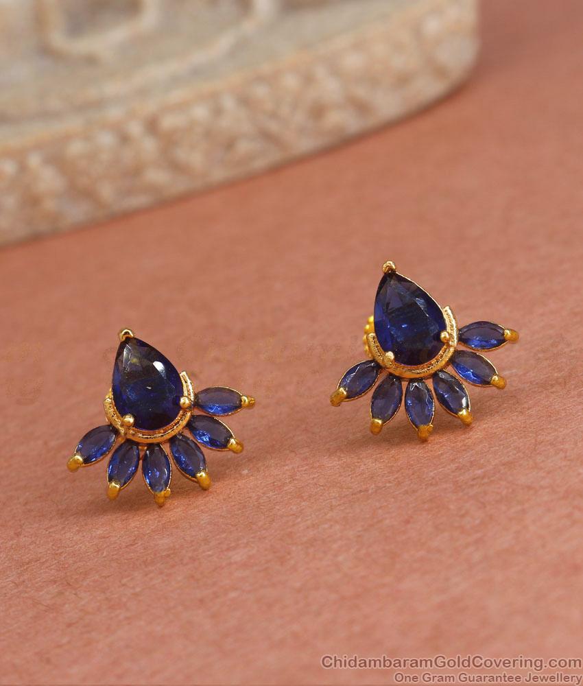 Blue Gemstone Gold Plated Earring Studs For Office Wear ER4283