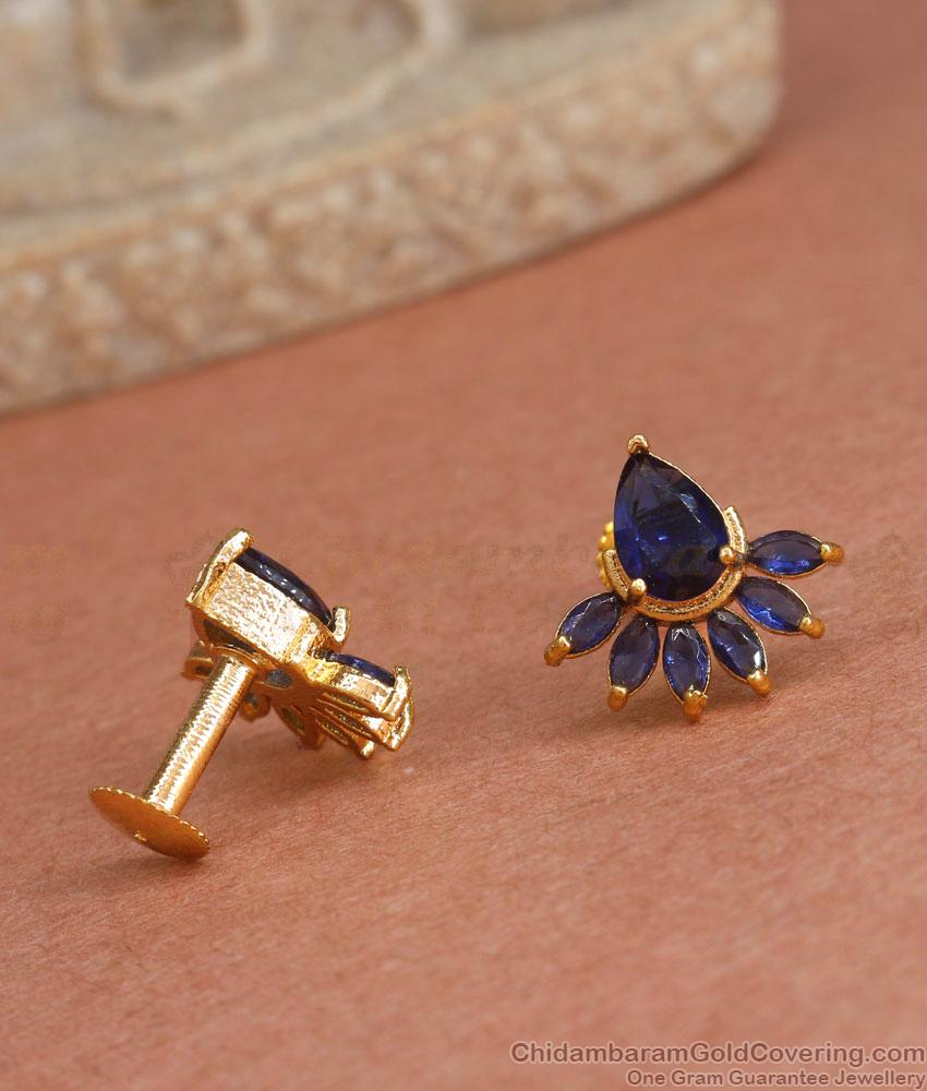 Blue Gemstone Gold Plated Earring Studs For Office Wear ER4283