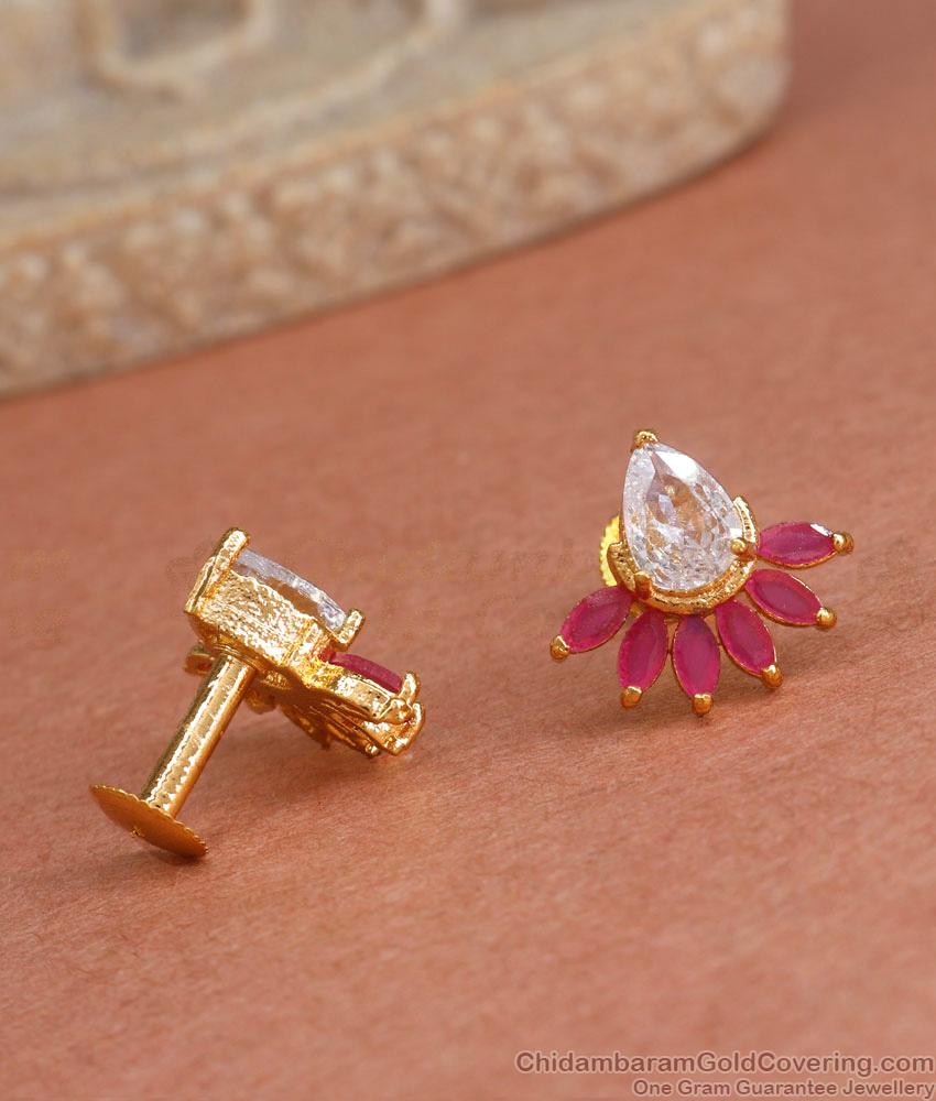 Latest Diamond Stud Earring With Pink Accents Gold Imitation Jewelry ER4284