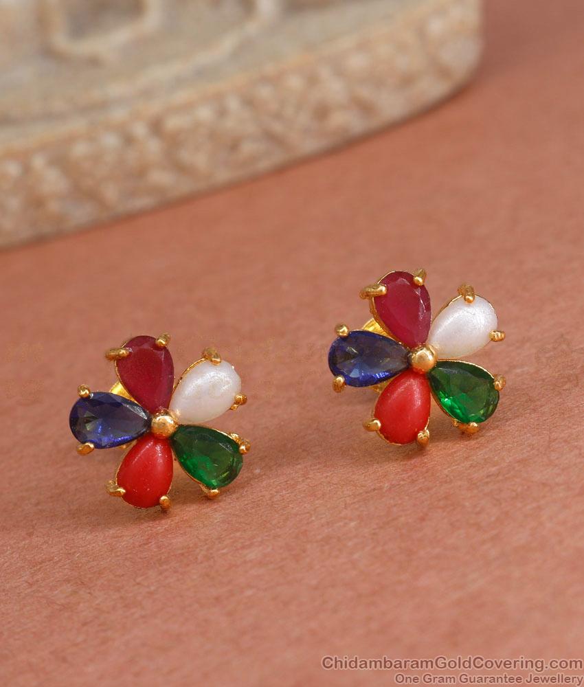 Colorful 1 Gram Gold Earring Flower Multi Gemstone Design ER4285