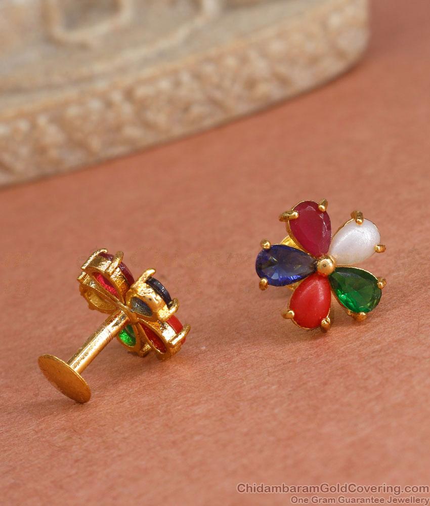 Colorful 1 Gram Gold Earring Flower Multi Gemstone Design ER4285