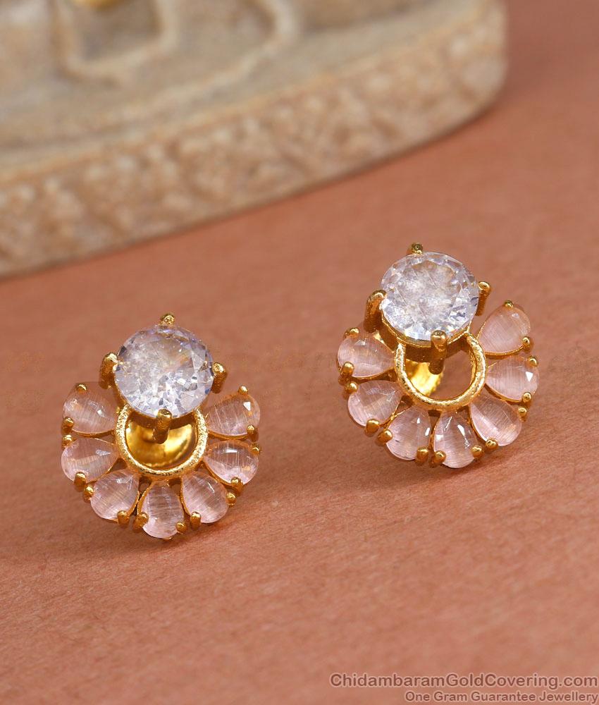 Radiant One Gram Gold Earrings White Stone Studs ER4287