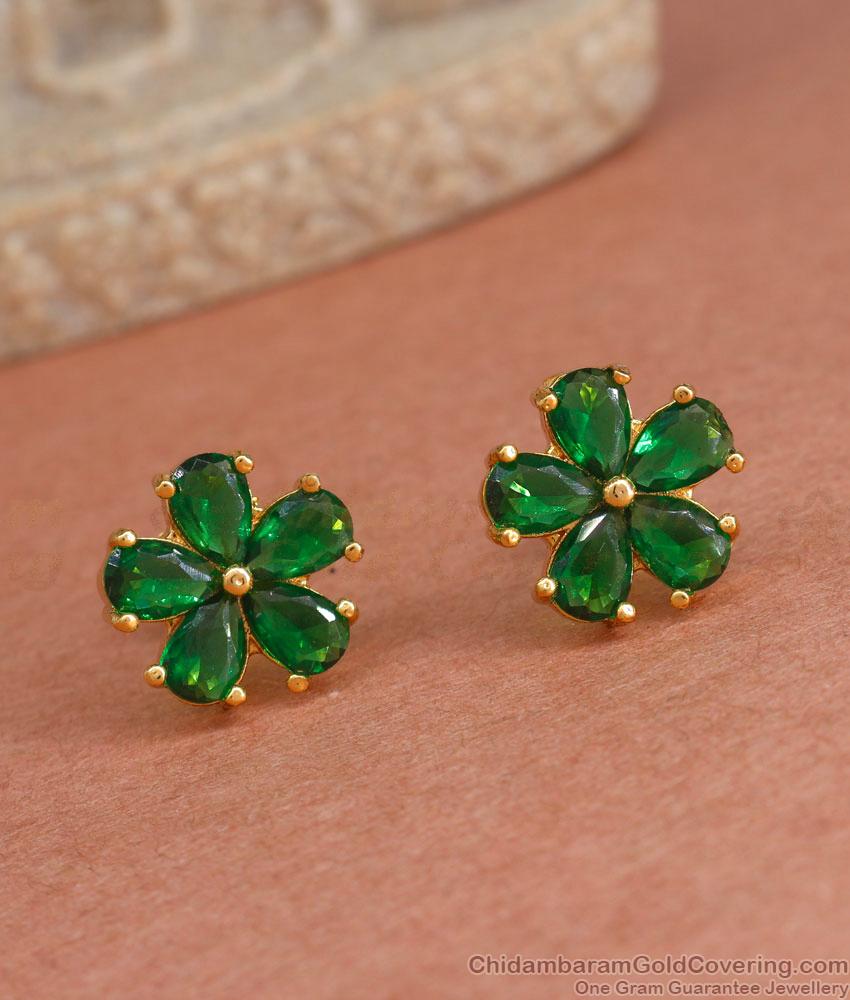 22k Gold Imitation Small Studs Emerald Earrings ER4293