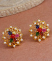 Vintage Look Navaratnam Stone Gold Earring Pearl Jewelry ER4296