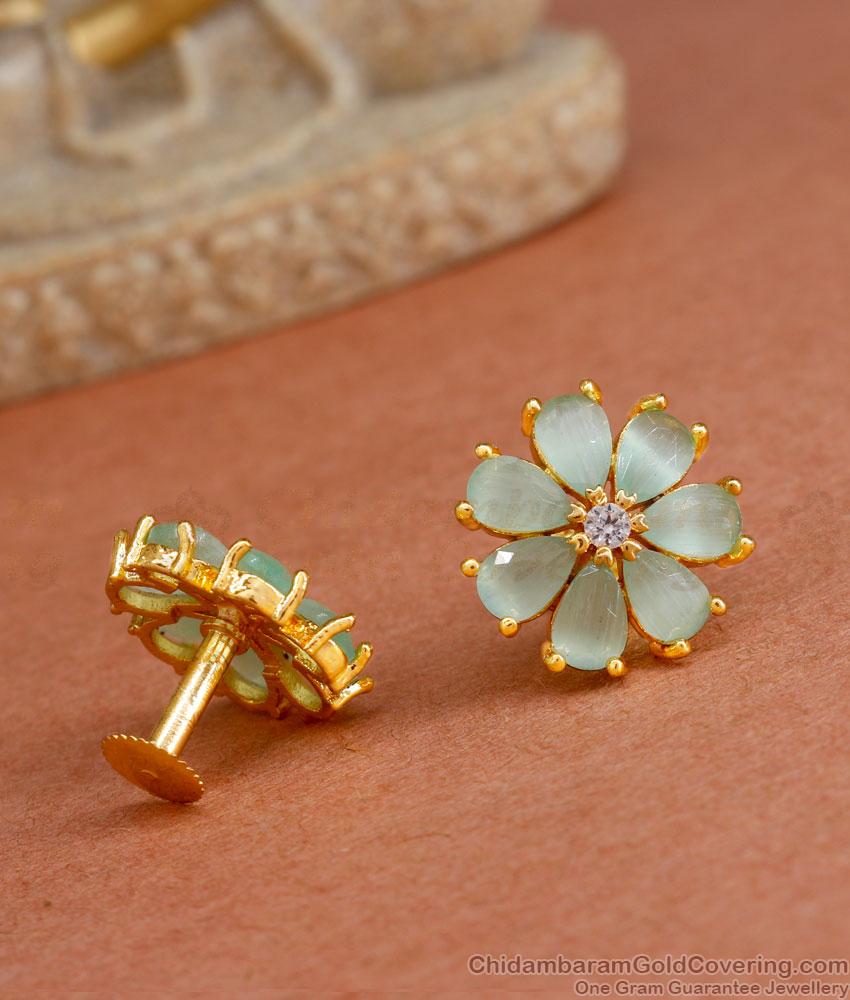 Green Opal Flower Design Gold Stud Earring Designs ER4301