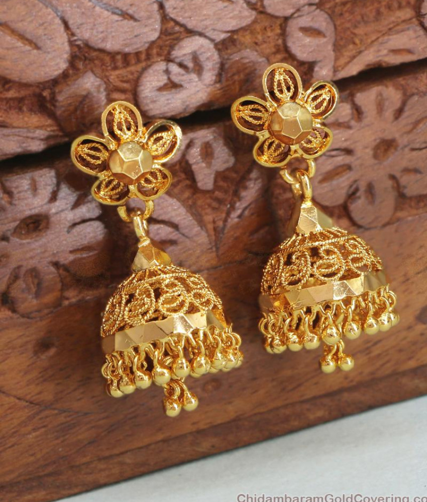 Latest Stripe Design Gold Jhumka 1 Gram Gold Earring ER4305