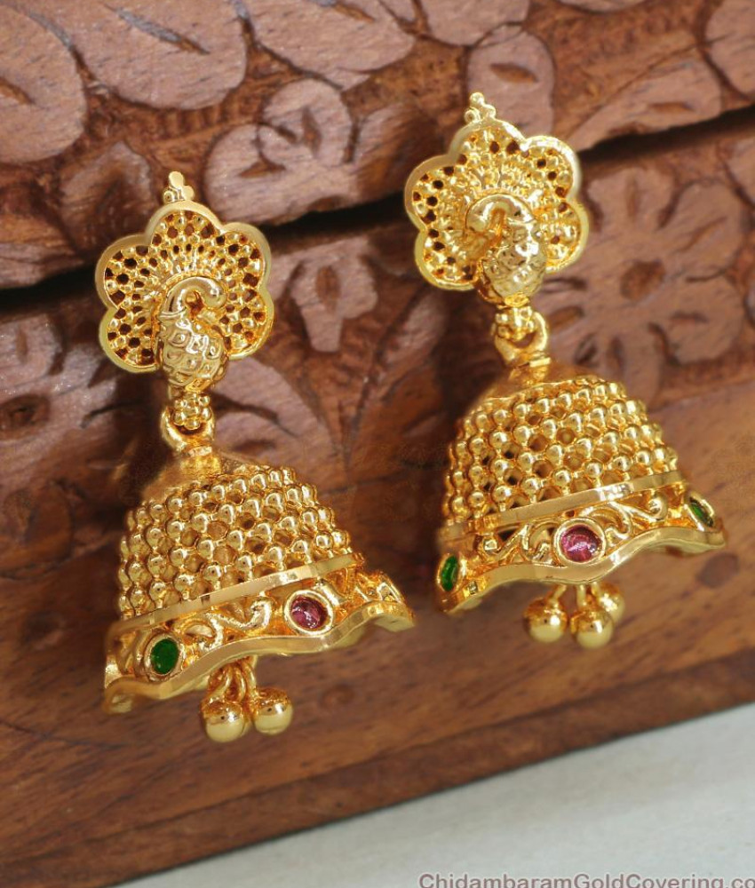 Gorgeous Peacock Design Gold Jhumki Heavy Umbrella Earring ER4312