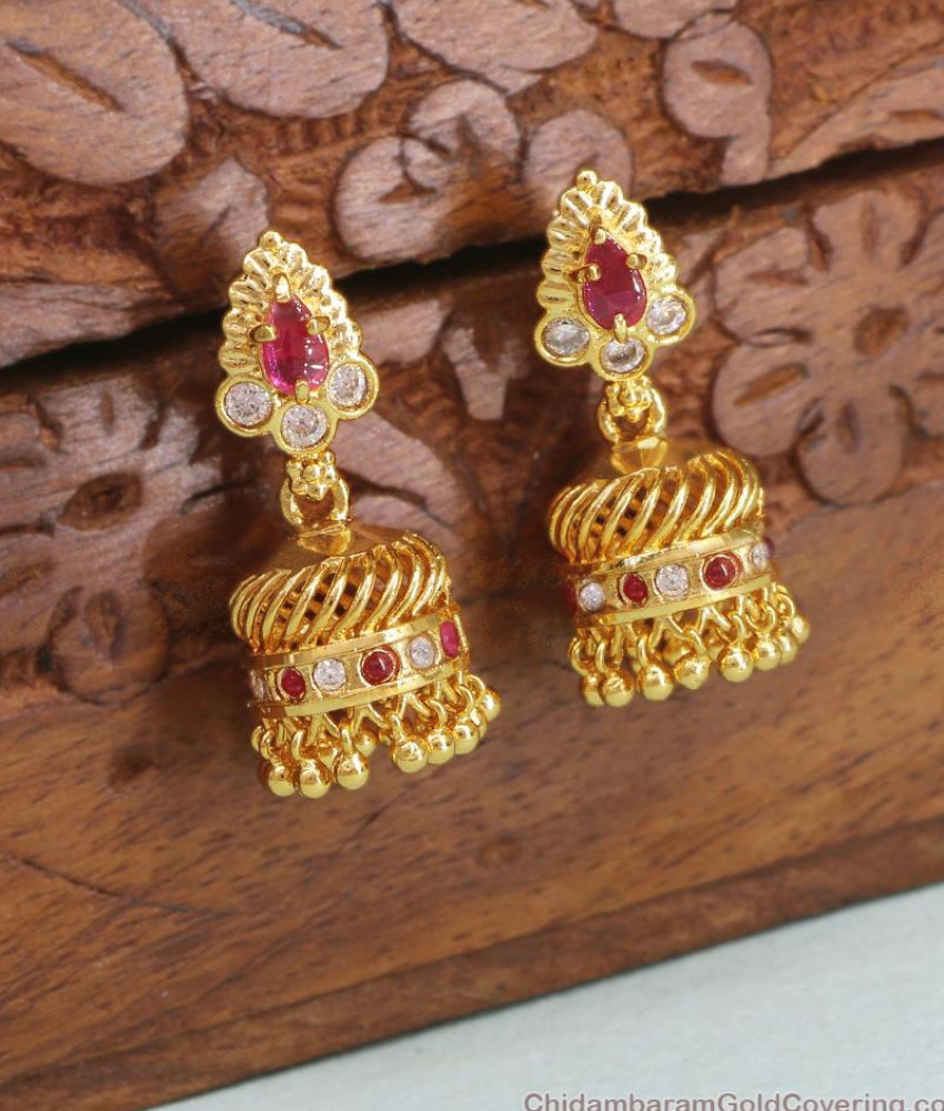 Elegant Gold Jhumka Earring With Ruby Stones ER4318