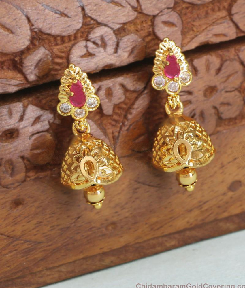 Elegant Ruby White Stone Small Gold Jhumki Earring ER4322