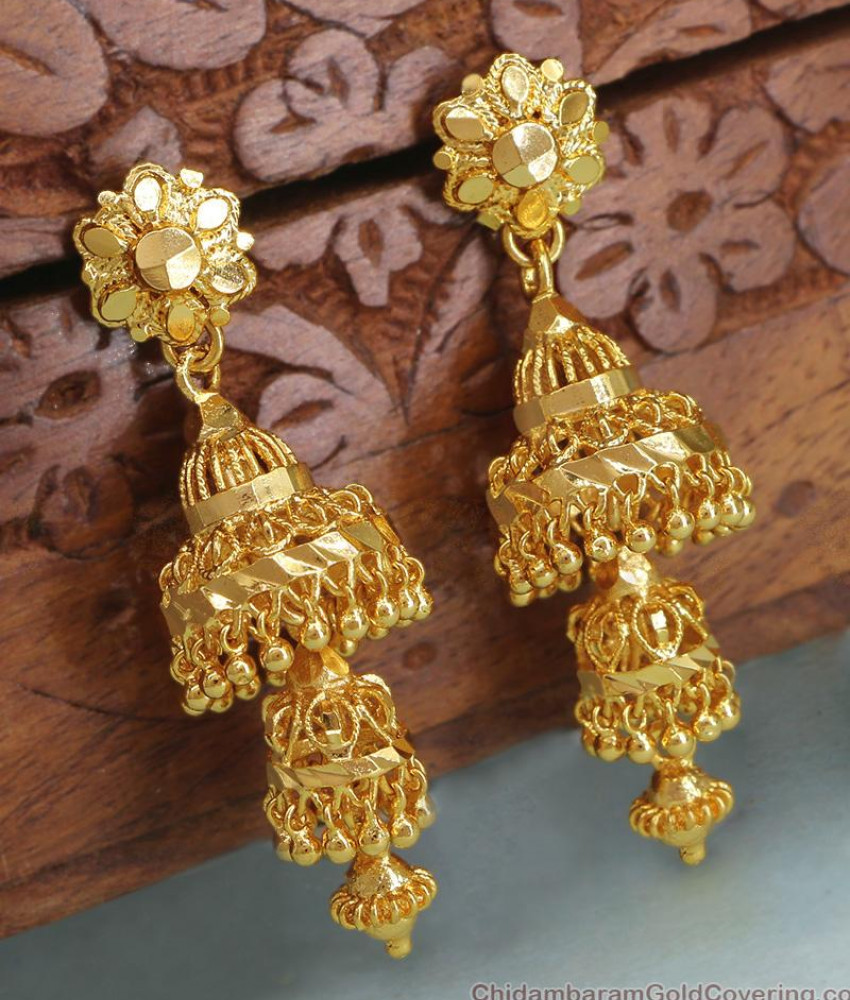 Long 3 layer Jhumki Gold Plated Bridal Earring For Women ER4332