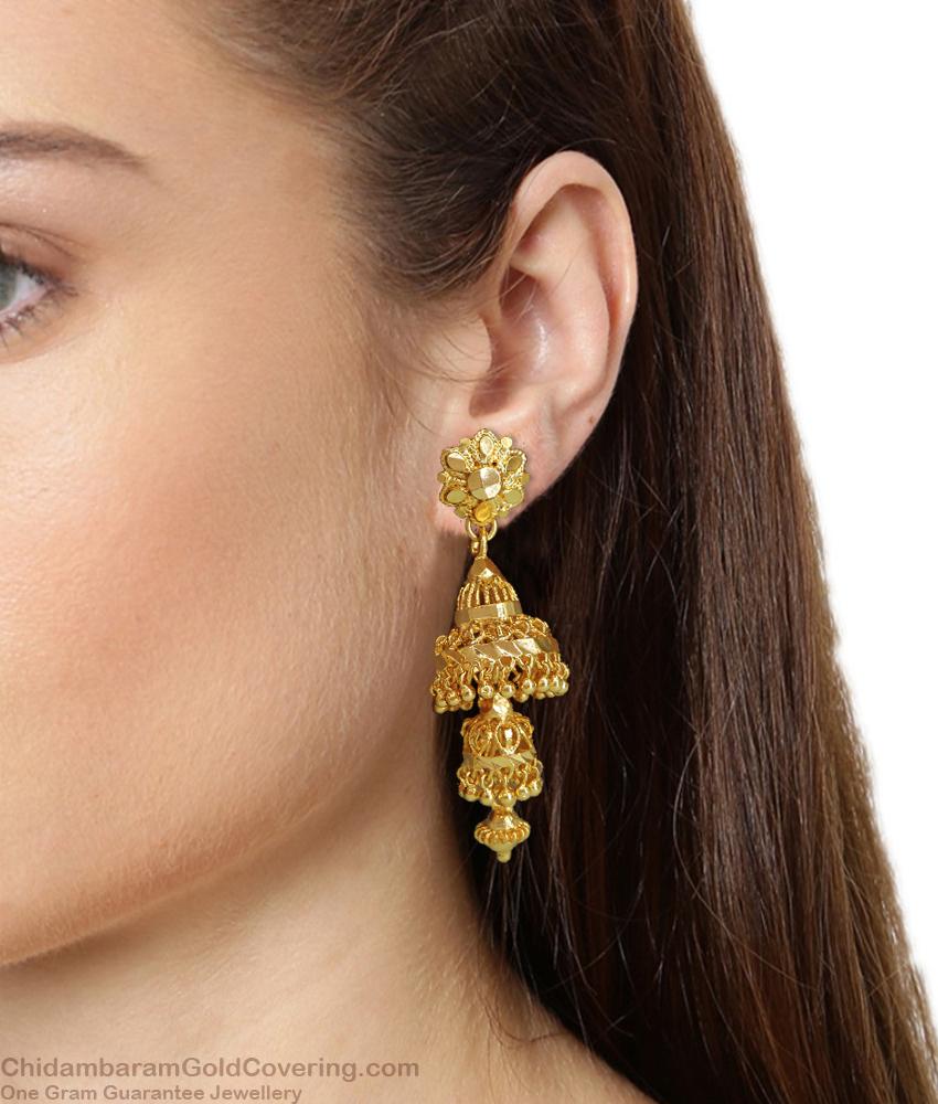 Long 3 layer Jhumki Gold Plated Bridal Earring For Women ER4332