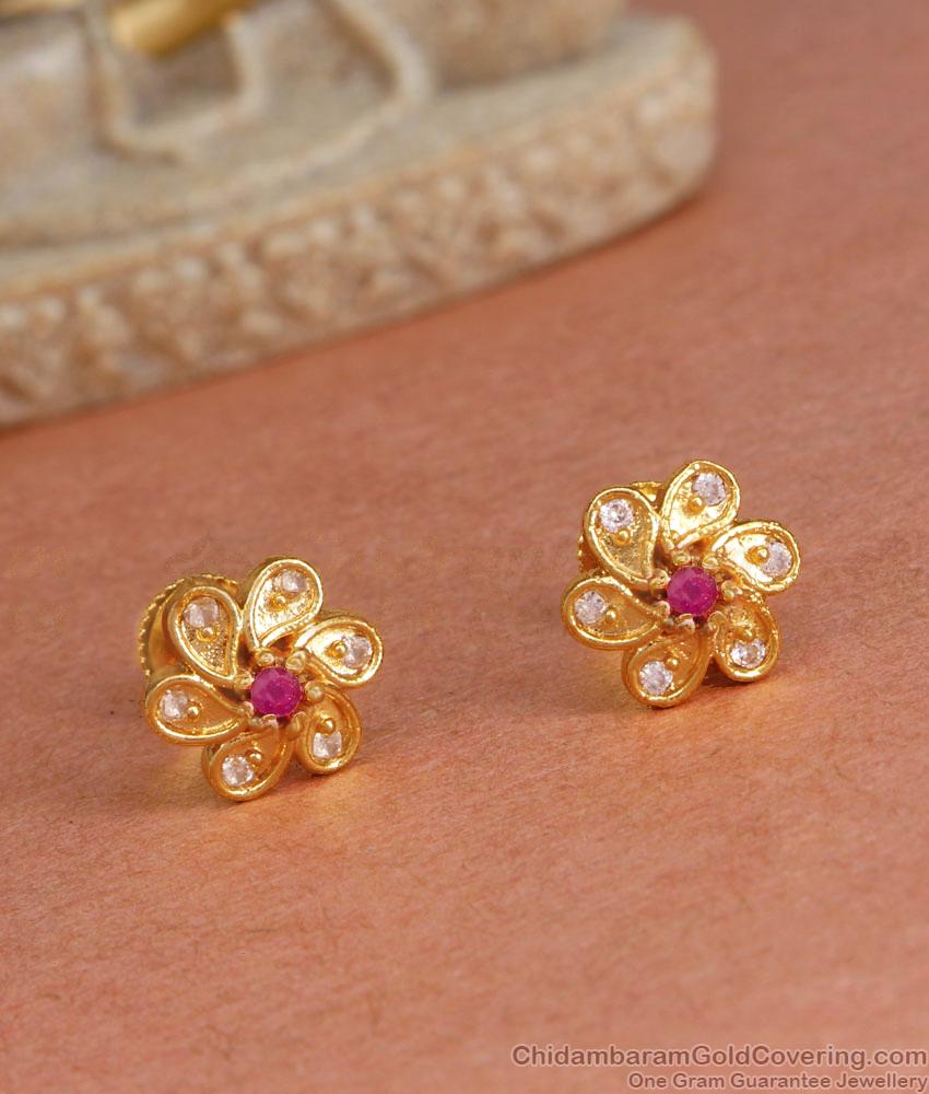 One Gram Gold Studs Screw Back Earring With Stones ER4371