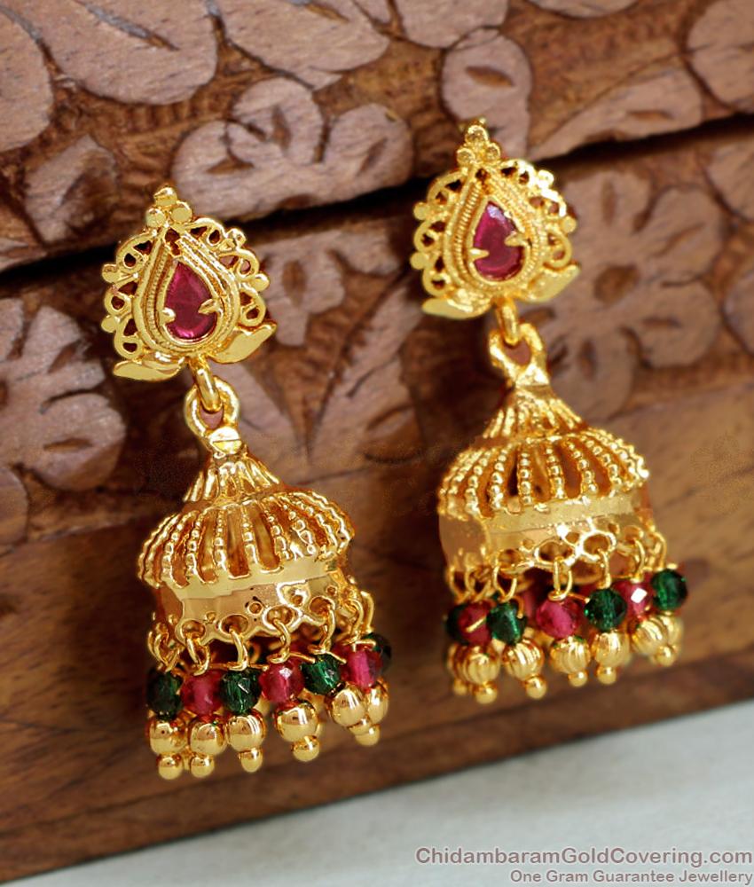 Latest Gold Earring Multi Stone Jhumki At Offer Price ER4374