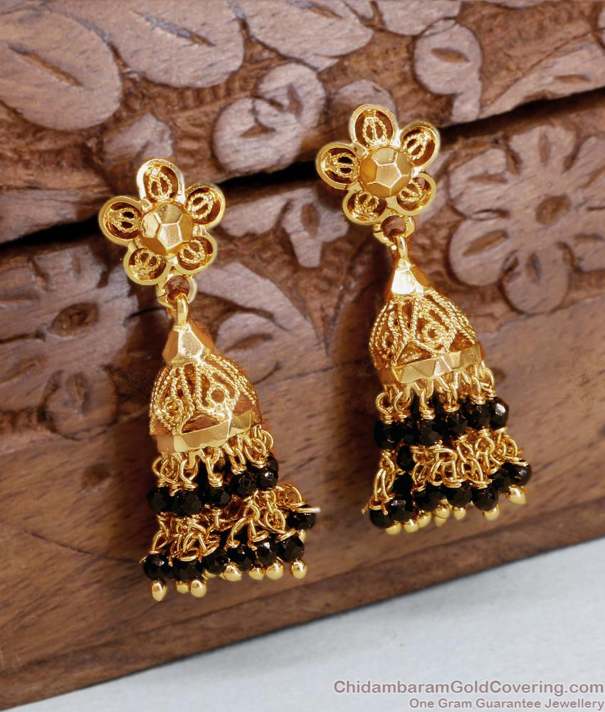 Adorable Black Beads 1 Gram Gold Jhumki Designs ER4379