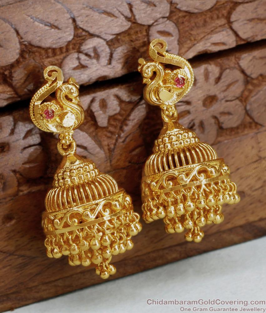 Heavy Gold Plated Layer Peacock Jhumki Ruby Earring ER4383