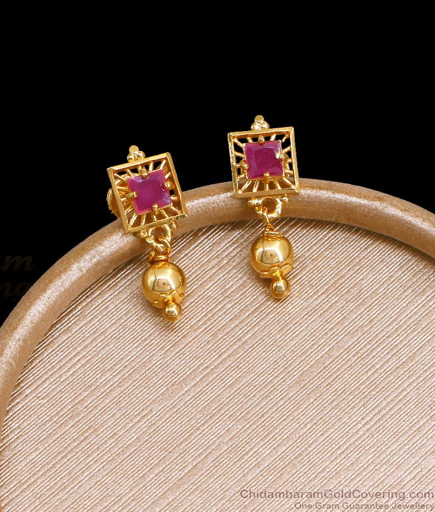 Ruby Stone Small Gold Studs With Beads ER4402