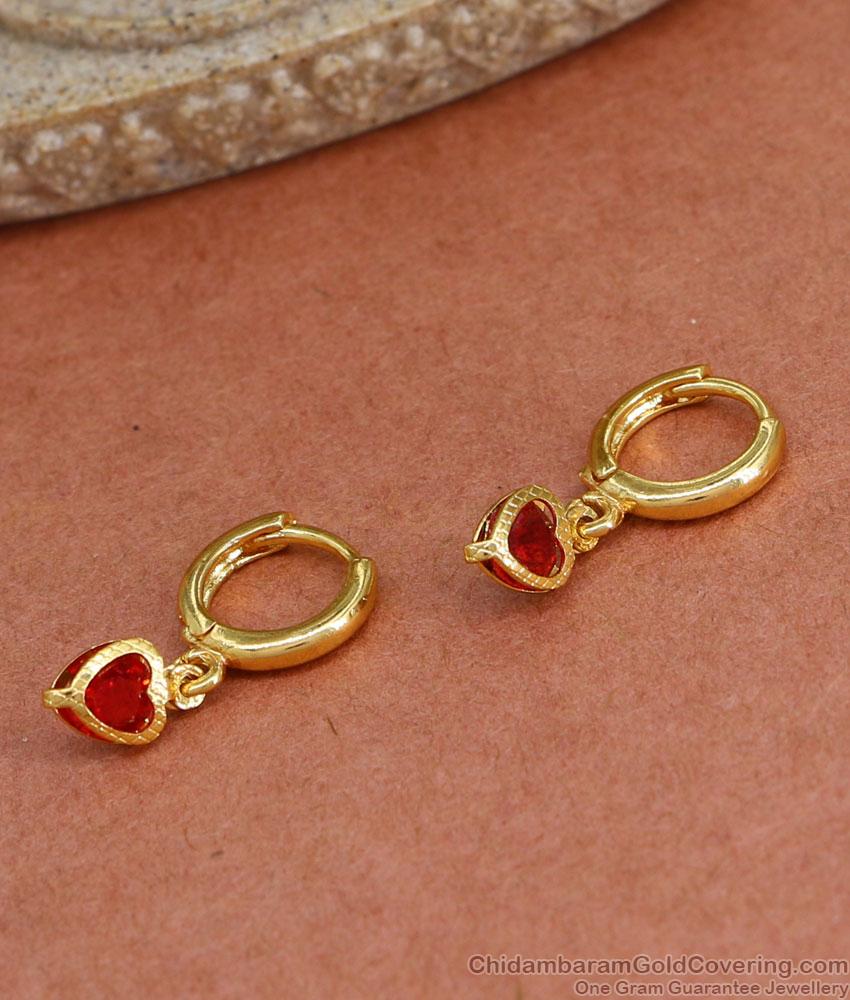 Ruby Stone Heart Shaped Gold Hoop Earring ER4419