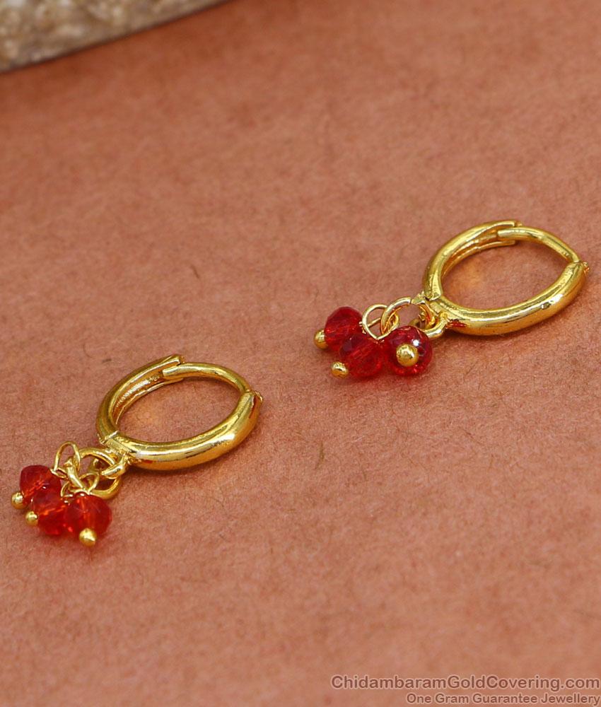 Beautiful Ruby Stone Hoop Earring Gold Plated Jewelry ER4438