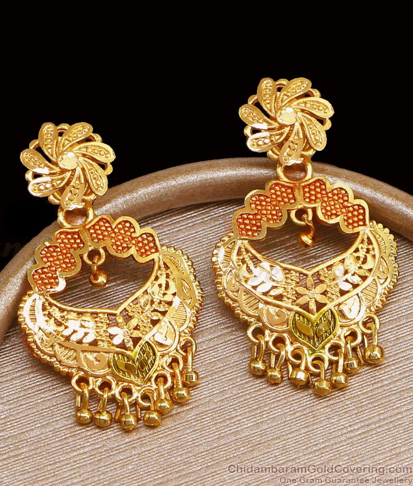 Two Gram Gold Big Earring Enamel Pattern Bridal Collection ER4442