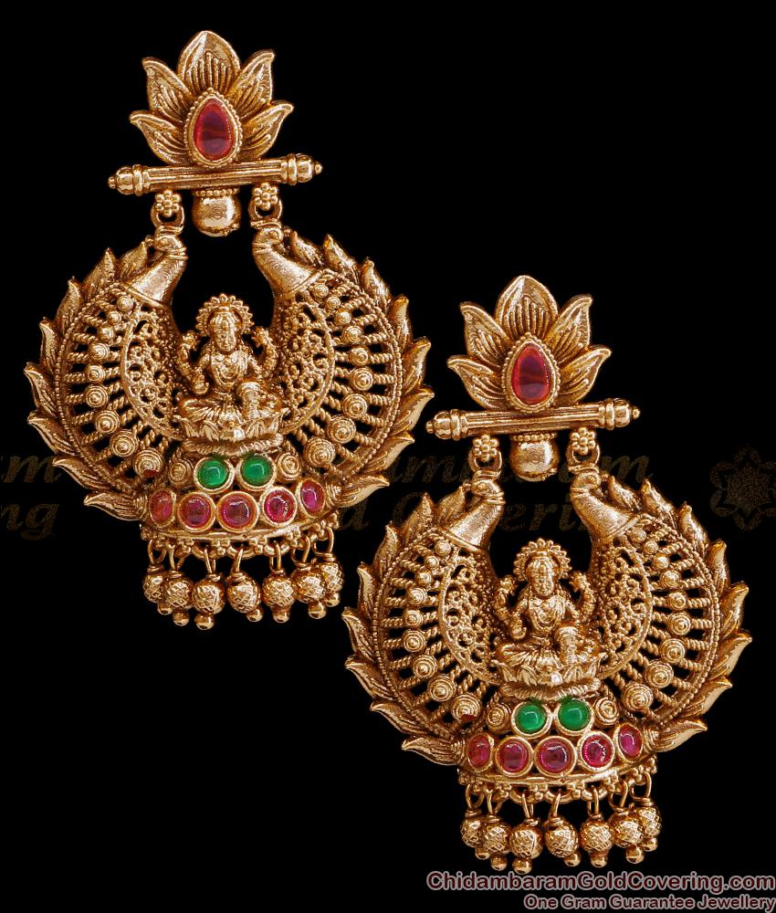 Premium Gold Imitation Antique Bridal Earring Lakshmi Peacock Design ER4469