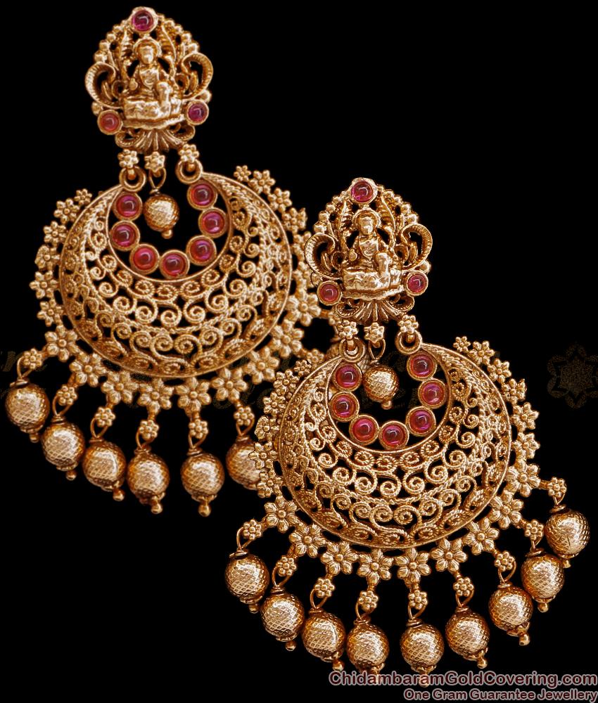 Lakshmi Design Antique Gold Earring Kemp Stone Temple Jewelry ER4471