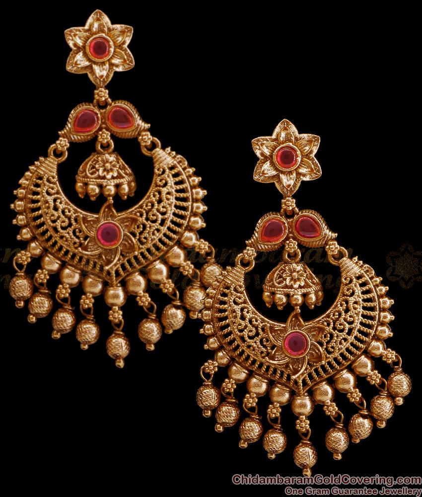 Latest Wedding Antique Earring Kemp Stone Hanging Jhumki Design ER4472