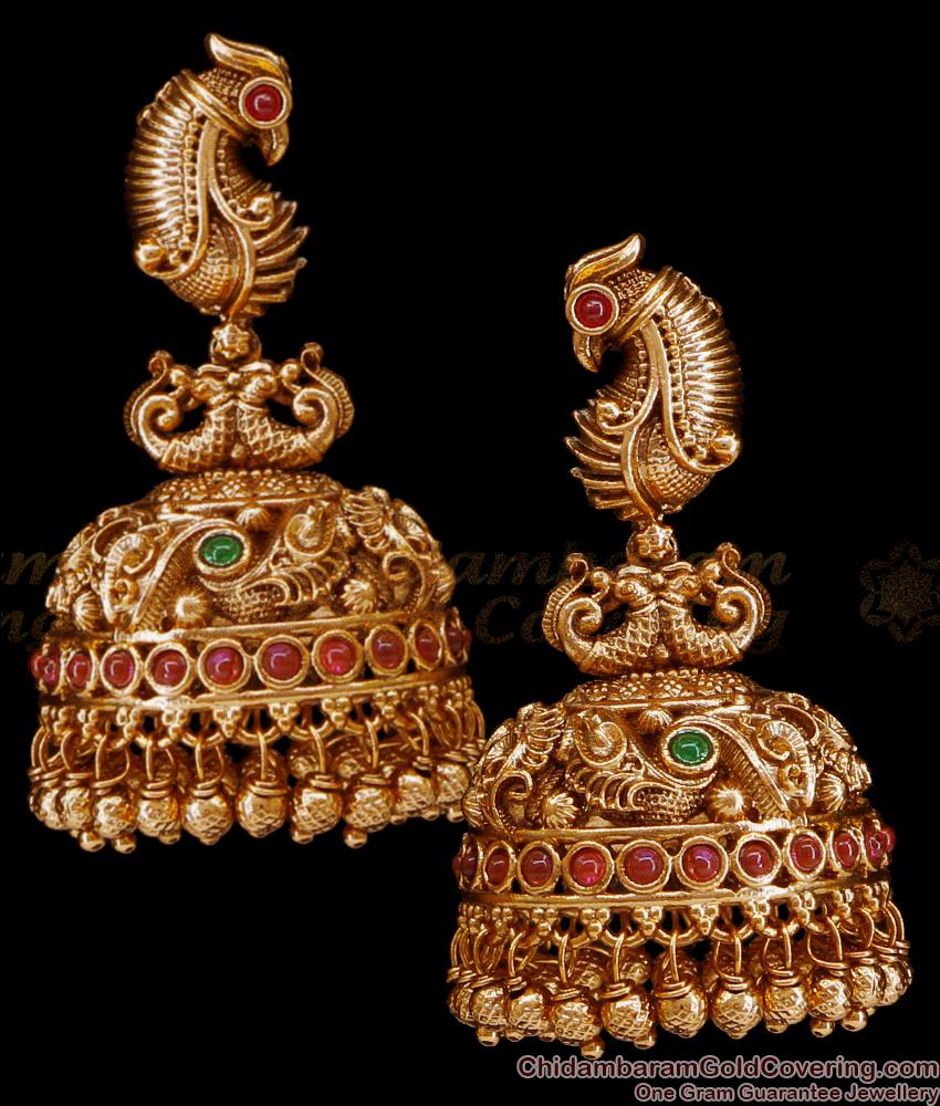 Traditional Look Kemp Stone Jhumki Antique Earring For Wedding ER4477