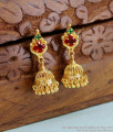 Regular Use Ruby Green Stone Jhumki 1 Gram Gold Jewellery ER4479