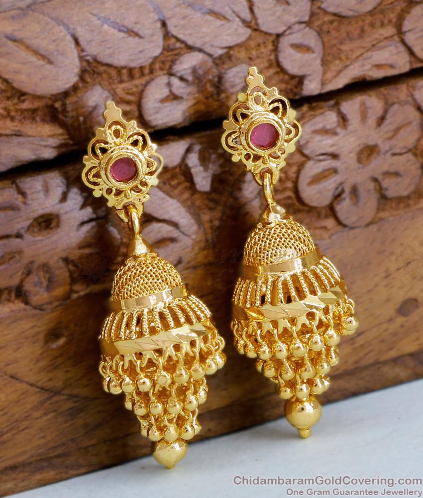 Unique Gold Plated Adukku Jhumki Ruby Stone Earring For Brides ER4483