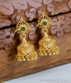 Latest Emerald Stone Net Pattern Gold Jhumki Hanging Beads Design ER4485