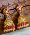 Unique 1 Gram Gold Jhumkas Ruby Stone Beads Design ER4489