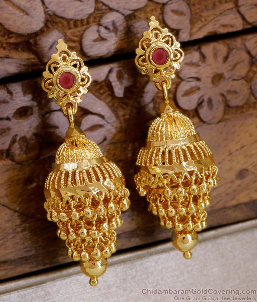 Big Jhumki Ruby Stone One Gram Gold 4 Layer Aduku Designs ER4493