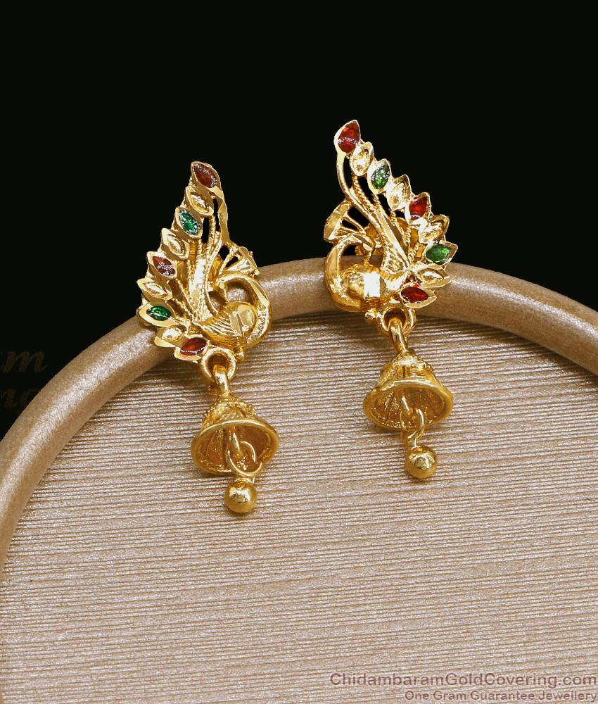 Gorgeous 2 Gram Gold Jhumkas Peacock Earring Enamel Design ER4503